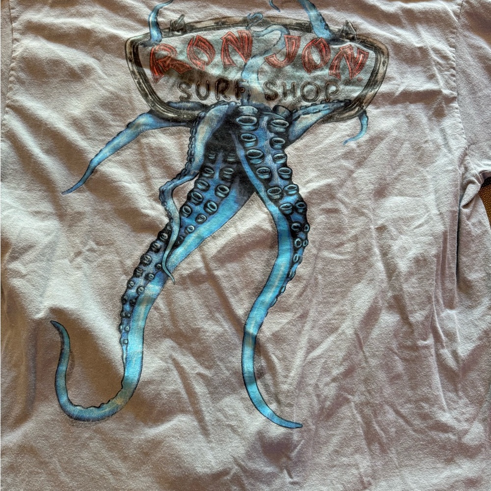 Ron Jon Gray Tee with Blue Octopus Design